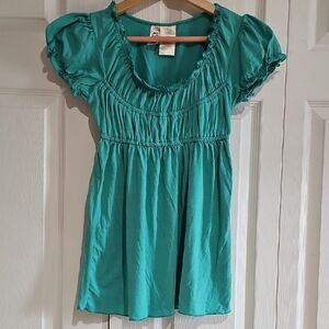 🩵 Later Teal Empire Waist Puff Sleeve Top – Size S 🩵